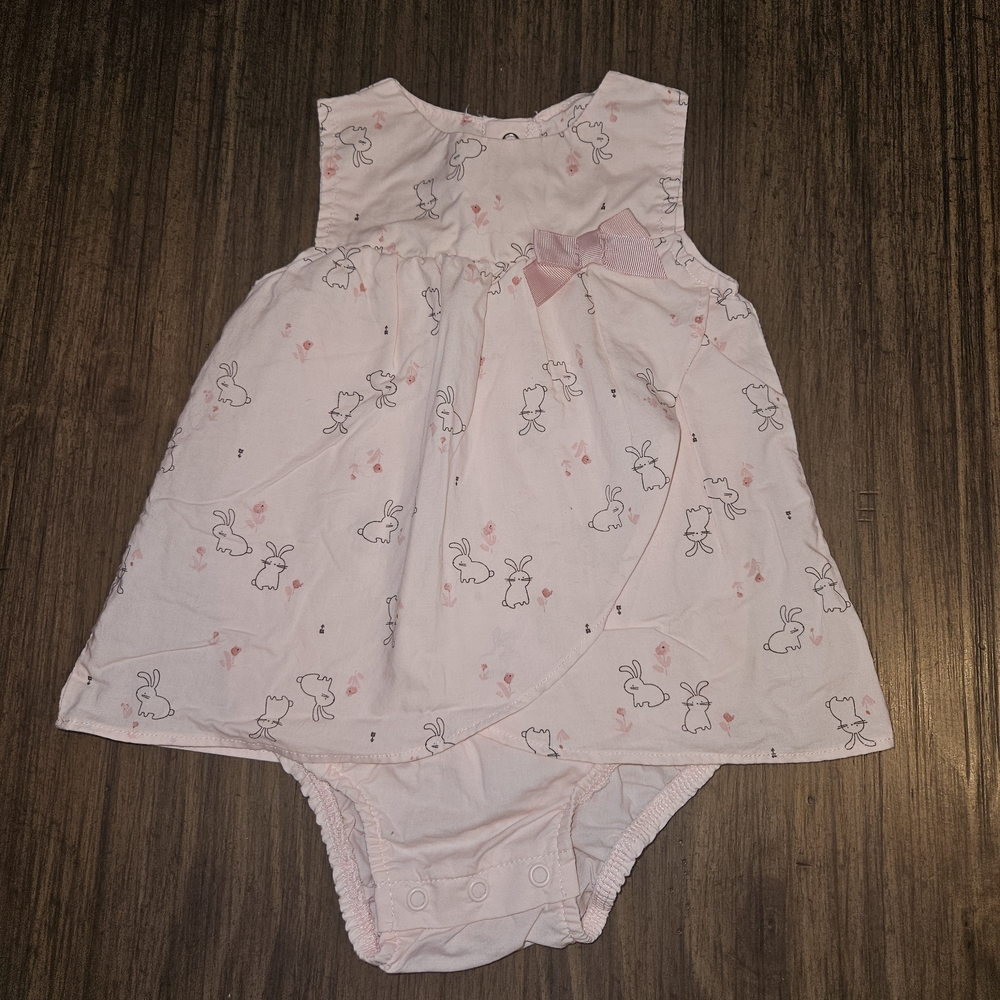 Adorable Pink Bunny Print Kids Casual Dress Infant Sz 12 Months